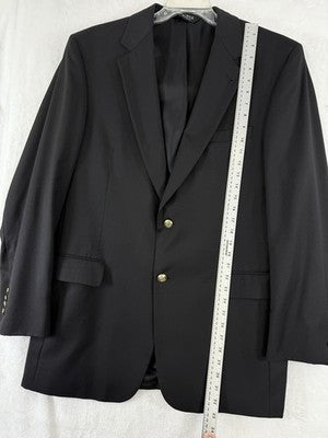 Jos A Bank Blazer 43L Black 100% Wool Gordon Jacket Gold Buttons Sport Coat Mens