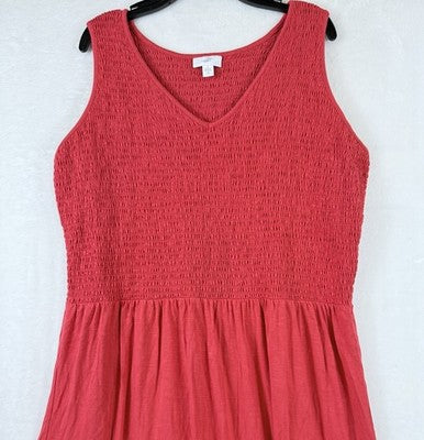 J Jill Large Tall Dress Midi Fit And Flare Knit Pink Sleeveless Ruched Women