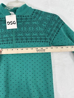 DSG 1/4 Zip Medium Seamless Green Fair Isle Workout Shirt Long Sleeve Womens NEW