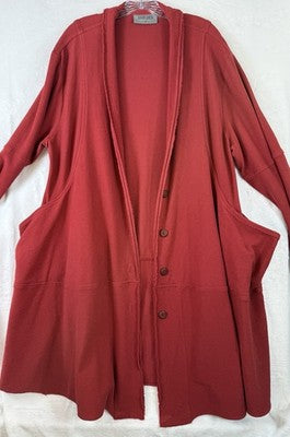 Eleven Stitch Design Cardigan Medium Red Artsy Lagenlook Art To Wear Womens