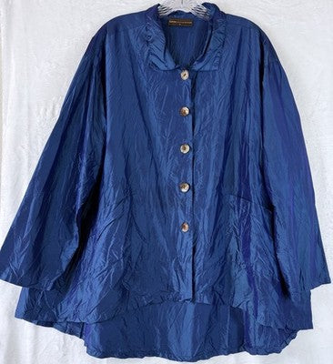 Eleven Stitch Design Top Large Blue Silk Crinkle Blue Purple Lagenlook Women
