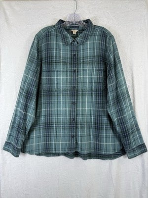 LL Bean 1912 Flannel Plaid Shirt 2X Green Button Up Womens Plus Size Tops