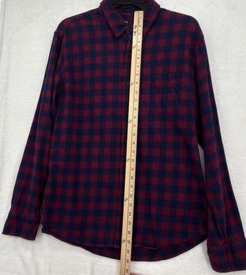 J Crew Flannel Shirt Mens Large Slim Fit Red Blue Check Plaid Long Sleeve Button