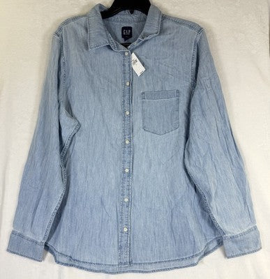 Gap Denim Classic Shirt XL Womens Blue Perfect Long Sleeve Button Up Down New