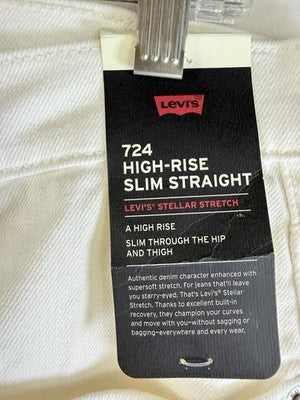 Levis 724 High Rise Slim Straight Jeans 33x32 White Levi’s Denim Women New NWT