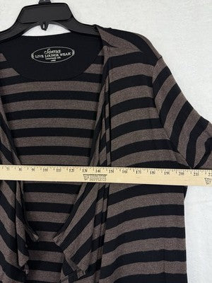 Soma Cardigan Large Soft Black Brown Striped Womens Loungewear Travel