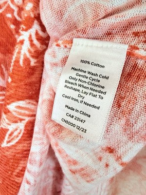 Talbots Tops Small Sweater Lightweight Summer Orange Paisley Floral 100% Cotton