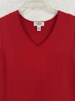 Vintage Talbots Dress Small Red Ponte Knit 3/4 Sleeve Midi Stretch Womens