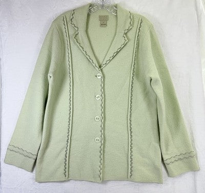 Sigrid Olsen Cardigan Sweater Medium 100% Wool Jacket Blazer Green Button Womens