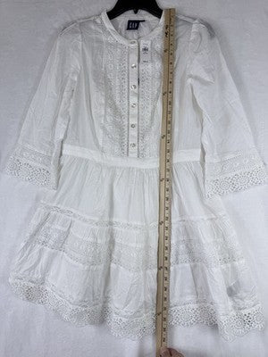 Gap Lace Trim Mini Dress Small Petite Womens White 3/4 Sleeve Boho Whimsical New