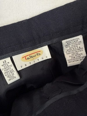 Vintage Talbots Dress Pants 12 Petite Navy Blue Lined 100% Wool Made In USA 12P