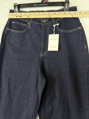 Free Assembly Jeans Womens 4 Barrel Leg Dark Blue Rinse High Rise NWT New