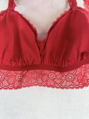 Aerie Bralette XL Show Off Coquette Lace Padded Bra Red Lace Lingerie Womens
