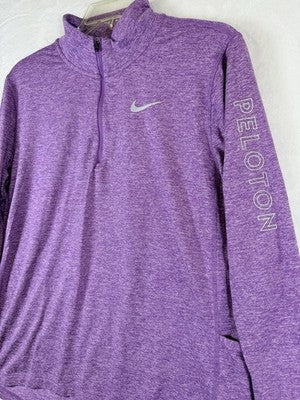 Nike X Peloton 1/2 Zip Running Top Large Purple Dri Fit Pocket Thumb Holes