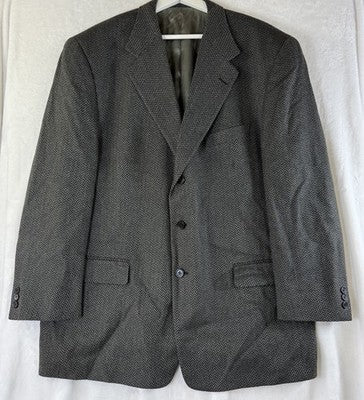 Tallia Mens Blazer 46R Wool Silk Suit Jacket Gray Herringbone