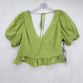 1. State Women Tops Medium 12 Crop Green Puff Sleeve Blouse Open Back New NWT