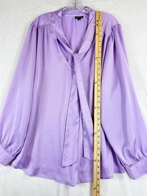 Torrid Size 3 Tops Satin Tie Neck Blouse Purple Womens Long Balloon Sleeve