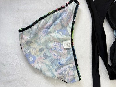 Venus Bandeau Bikini Set C Top 4 Bottom Black Floral Print Womens