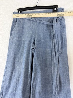 J Crew Crop Pants 4 Blue Chambray Lightweight Pull On 100% Cotton Womens