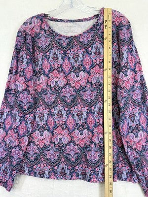 Talbots Tee XL Long Sleeve Cotton Stretch Top Purple Paisley Womens