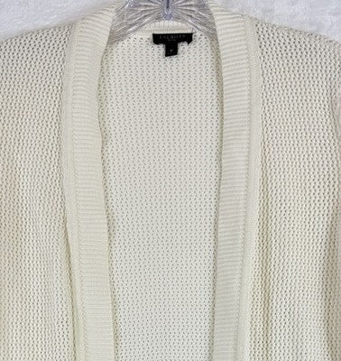 Talbots Cardigan Sweater Size P Petite Small Ivory 100% Cotton Open Knit Front