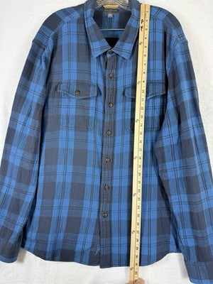 LL Bean Signature Heritage Textured Flannel Shirt XXL Blue Plaid Slim Fit 514244