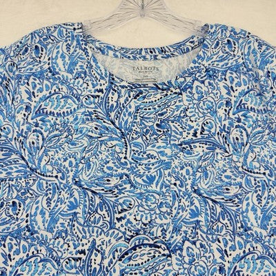 Talbots Tee 2X Petite Short Sleeve Pocket Top Blue Print Womens Plus Size 2XP