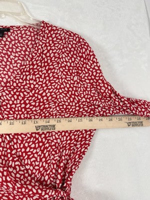 Talbots XS Blouse Wrap Top Long Sleeve Red White Print Lightweight Viscose