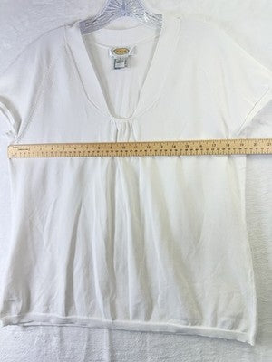 Talbots Sweater Large Short Sleeve White V Neck Womens Vintage