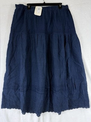 Gap X Doen Skirt Large Midi Blue Long Eyelet Pull On Cottagecore Boho Women New