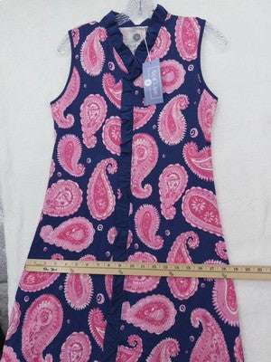 Ana Claire Dress Small Sleeveless Ruffled Tank Pink Blue Paisley Women New NWT