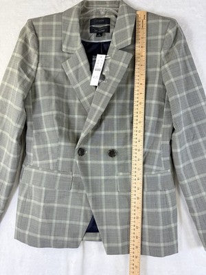 J Crew Devon Blazer Women 6 Green Plaid Double Breasted Wool Stretch Italian New