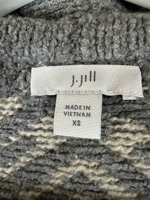 J Jill XS Hooded Cardigan Sweater Gray Fair Isle Womens Tops Long Sleeve