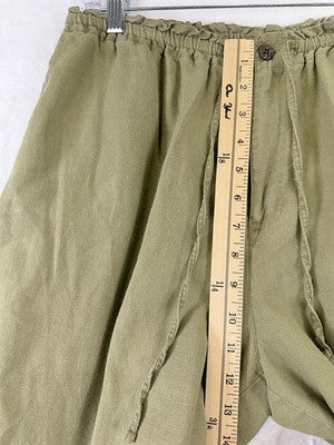 Caribbean Joe 100% Linen Pants Womens Large Green Drawstring High Rise