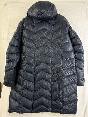 Lands End Long Puffer Coat Womens XL 18 Navy Blue Down *FlawsRead