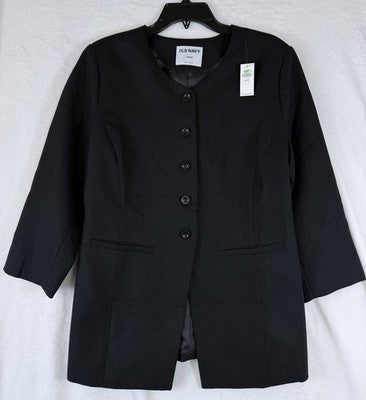 Old Navy Linen Blazer Women Large Petite Black Collarless Suit Jacket LP New NWT
