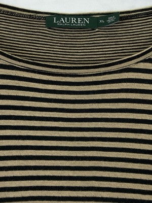 Lauren Ralph Lauren Top XL Black Tan Striped Long Sleeve Knit Long Sleeve