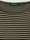 Lauren Ralph Lauren Top XL Black Tan Striped Long Sleeve Knit Long Sleeve