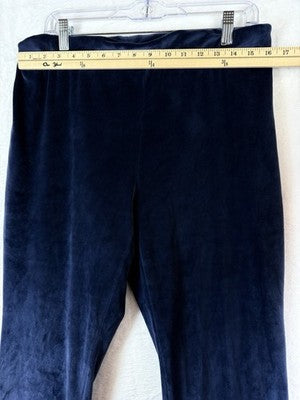Lands End Velour Joggers Large Petite Womens Blue Sweatpants Pull On Pants LP