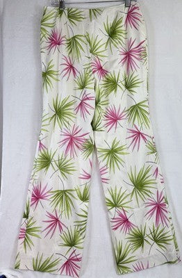 Vintage Talbots Pants 14 Straight Leg Silk Blend Side Zip Leaf Print Lined Women