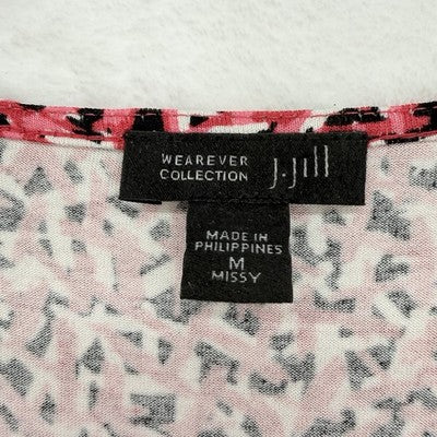J Jill Wearever Top Medium Tunic 3/4 Sleeve Womens Red Black Pink Print Missy