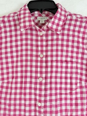 J Crew Flannel Shirt Women Pink XS Gingham Button Up Tops Long Sleeve
