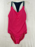 Lands End Swimsuit 14 One Piece Racerback Pink Blue V-Neck Swim Suit Womens