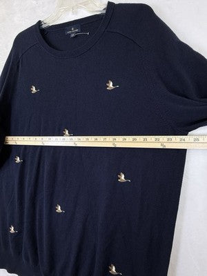 Brooks Brothers Sweater XXL Men Navy Blue Crew Neck Cotton Cashmere Ducks