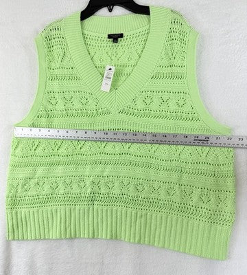 Talbots Plus Size Sweater 2X Petite Women Green 100% Cotton Sleeveless VNeck NWT