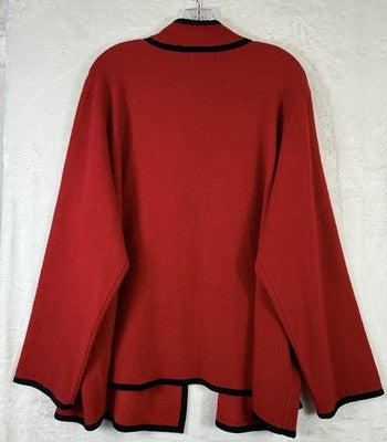 Calvin Klein Cardigan Sweater 2X Wool Blend Jacket Red Black Gold Closure