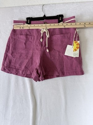 C&C California Linen Shorts Large Pink Belt Womens New NWT