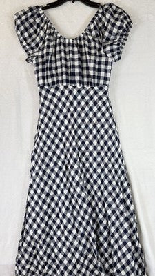 Gap X Doen Dress Small Blue Gingham 100% Linen Midi Short Sleeve Womens New NWT
