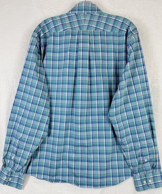 Lands End Large Shirt Blue Plaid Long Sleeve Traditional Fit