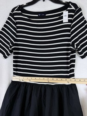 Gap Maxi Dress Large Black Striped Rib Knit Mixed Media Fit & Flare New NWT
